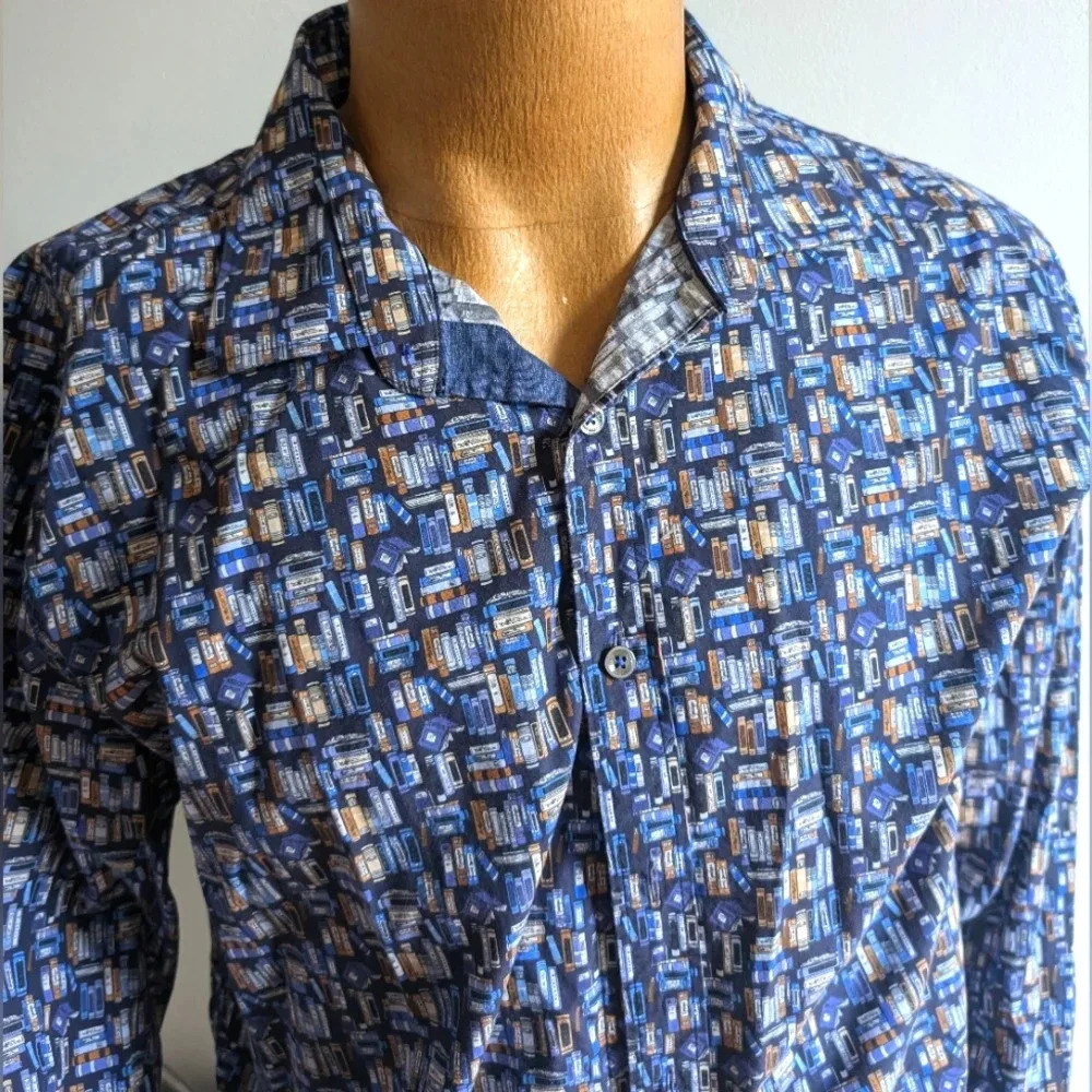 🇮🇹BUGATCHI XXL  Shirt, Books Pattern